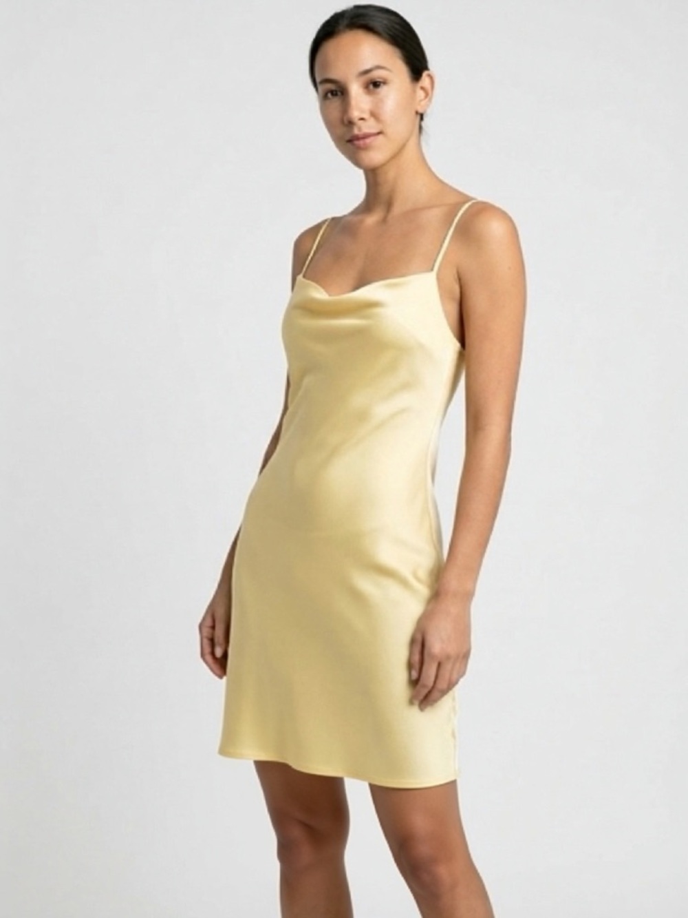 Abercrombie & Fitch Satin Slip Dress Yellow Mini Cowl Neck Strappy XS Y2K